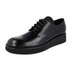Prada Men's Black Brushed Spazzolato Leather Derby Business Shoes 2EG336