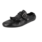 Prada Men's Black Full Brogue Leather Shuffle  Fringed Monk Strap Loafer 2EG437