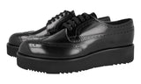 Prada Men's Black Full Brogue Leather Platform Derby Brogue Budapester Plateau Business Shoes 2EG443
