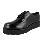 Prada Men's Black Full Brogue Leather Platform Derby Brogue Budapester Plateau Business Shoes 2EG443