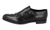 Prada Men's Black Full Brogue Leather Double Monk Business Shoes 2OF002