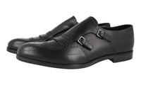 Prada Men's Black Full Brogue Leather Double Monk Business Shoes 2OF002