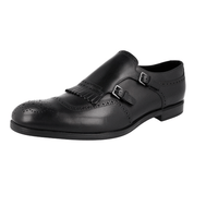 Prada Men's Black Full Brogue Leather Double Monk Business Shoes 2OF002