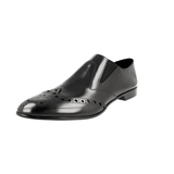 Prada Men's Black Full Brogue Leather Flexible Loafer Rubber Cap Business Shoes 2OG038