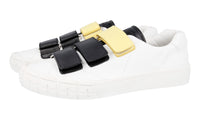 Prada Men's White Leather Cassetta Wheel Sneaker 2OG068