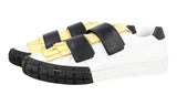Prada Men's White Leather Wheel Kiltie Hook N Loop Sneaker 2OG069