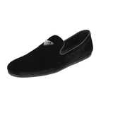 Prada Men's Black Leather Velvet Logo Loafer Slipper Loafers 2S2974