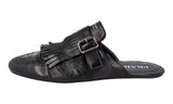 Prada Men's Black Full Brogue Leather Shuffle Fringed Monk Strap Mules Slides Sandals Sandals 2S2993