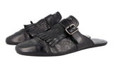 Prada Men's Black Full Brogue Leather Shuffle Fringed Monk Strap Mules Slides Sandals Sandals 2S2993