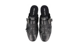 Prada Men's Black Full Brogue Leather Shuffle Fringed Monk Strap Mules Slides Sandals Sandals 2S2993
