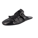 Prada Men's Black Full Brogue Leather Shuffle Fringed Monk Strap Mules Slides Sandals Sandals 2S2993