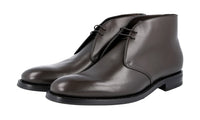 Prada Men's Brown welt-sewn Leather Chukka Desert Boots Lace-up Shoes 2TC049