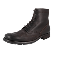 Prada Men's Brown Heavy-Duty Rubber Sole Leather Half-Boot 2TE008