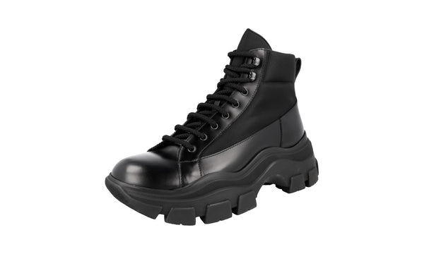 Prada Men's 2TE154 999 F0002 Heavy-Duty Rubber Sole Leather High-Top Sneaker