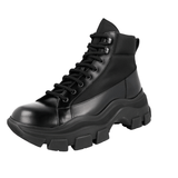 Prada Men's Black Heavy-Duty Rubber Sole Leather High-Top Sneaker 2TE154