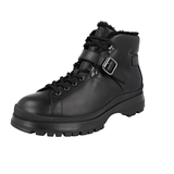Prada Men's Black Heavy-Duty Rubber Sole Leather Brixxen Shearling Half-Boot 2TE158