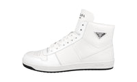 Prada Men's White Leather Downtown High-Top Sneaker 2TE183