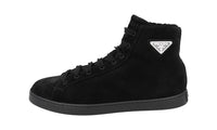 Prada Men's Black Leather Downtown Shearling Fur High-Top Sneaker 2TE189