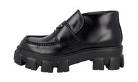 Prada Men's Black Heavy-Duty Rubber Sole Leather Chocolate Monolith Business Shoes 2TE194