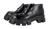 Prada Men's Black Brushed Spazzolato Leather Chocolate Monolith Business Shoes 2TE194