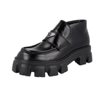 Prada Men's Black Brushed Spazzolato Leather Chocolate Monolith Business Shoes 2TE194