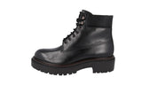Prada Men's Black Leather Double Chocolate Combat Boots Booties Boots 2TE205