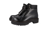 Prada Men's Black Leather Double Chocolate Combat Boots Booties Boots 2TE205