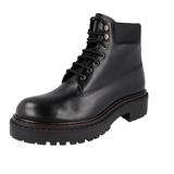 Prada Men's Black Leather Double Chocolate Combat Boots Booties Boots 2TE205
