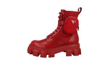 Prada Men's Red Leather Monolith Combat Boots Booties Platform Half-Boot 2UE007