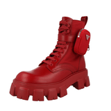 Prada Men's Red Leather Monolith Combat Boots Booties Platform Half-Boot 2UE007