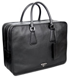 Prada Men's Black Leather Briefcase Weekender Folder Bag 2VA056