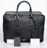 Prada Men's Black Leather Briefcase Weekender Folder Bag 2VA056