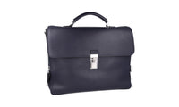 Prada Men's Blue Buffalo Leather Briefcase Work Folder Bag 2VB093