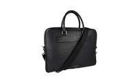 Prada Men's Black Buffalo Leather Briefcase Work Bag Folder Bag 2VE368