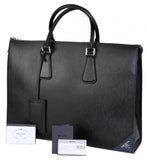 Prada Men's Black Saffiano Leather Tote Briefcase Work Folder Bag 2VG039