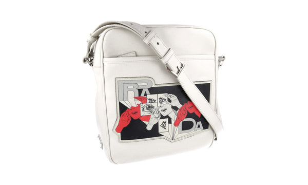 Prada Men's 2VH031 White Leather Messenger Bag