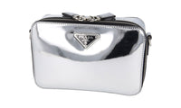 Prada Women's Silver Brushed Spazzolato Leather Brique Chrome Shoulder Bag 2VH070