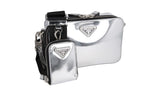 Prada Women's Silver Brushed Spazzolato Leather Brique Chrome Shoulder Bag 2VH070