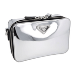 Prada Women's Silver Brushed Spazzolato Leather Brique Chrome Shoulder Bag 2VH070