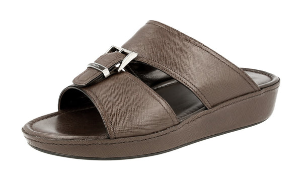 Prada Men's 2X2938 053 F0201 High-Quality Saffiano Leather Leather Sandals