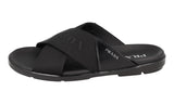 Prada Men's Black Leather + Nylon Crisscross Slides Sandals 2X3032