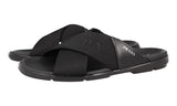 Prada Men's Black Leather + Nylon Crisscross Slides Sandals 2X3032