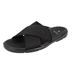 Prada Men's Black Leather + Nylon Crisscross Slides Sandals 2X3032