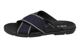 Prada Men's Black Leather + Nylon Crisscross Slides Sandals 2X3032