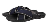 Prada Men's Black Leather + Nylon Crisscross Slides Sandals 2X3032