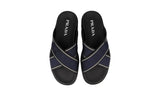 Prada Men's Black Leather + Nylon Crisscross Slides Sandals 2X3032