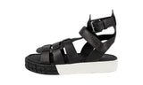Prada Men's Black Leather Cassetta Wheel Sandals 2X3039