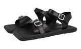 Prada Men's Black Leather Runway Laufsteg Square Eckig Sandals 2X3071