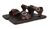 Prada Men's Brown Leather Runway Laufsteg Square Eckig Sandals 2X3071