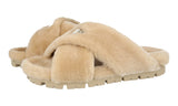 Prada Men's Beige Leather Shearling Fur Schaf Fell Slides Sandals Sandalen Sandals 2X3103